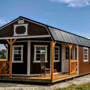 909: Deluxe Playhouse on Lofted Barn 14x36 Chestnut Brown Urethane with Barn White Trim - Special Order