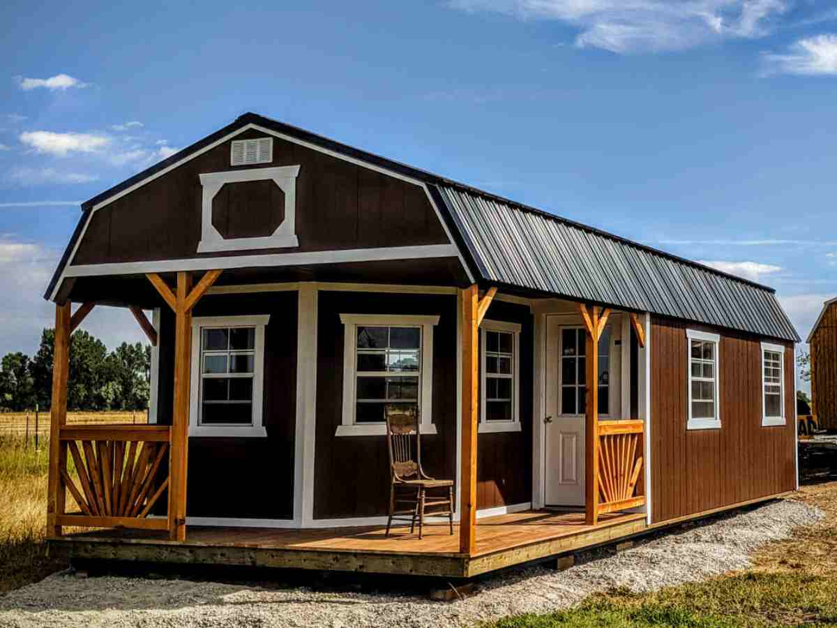 909: Deluxe Playhouse on Lofted Barn 14x36 Chestnut Brown Urethane with Barn White Trim - Special Order