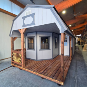 2023 Deluxe Playhouse on Lofted Barn 12×28 Pewter Cast, Peppercorn Grey Trim, and Charcoal Roof – a permit is easy SOLD