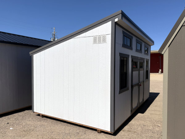 2064 Single Slope 10x16 White with Peppercorn Grey Trim with Charcoal Roof - no permit required