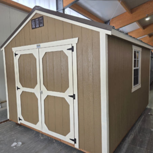 2107 Utility Shed 10x12 Thatch Brown with Eaglet Beige Trim and Burnished Slate roof - no permit required