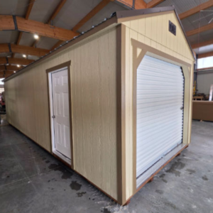 2117: Roll Up door on Utility Shed 12x28 Crewel Tan with Dark Clove Trim and Burnished Slate Roof- a permit is easy SOLD