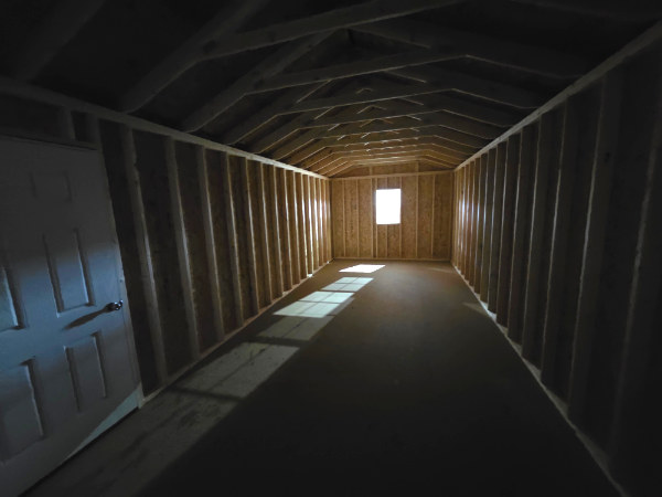 2117: Roll Up door on Utility Shed 12x28 Crewel Tan with Dark Clove Trim and Burnished Slate Roof- a permit is easy SOLD - Image 2