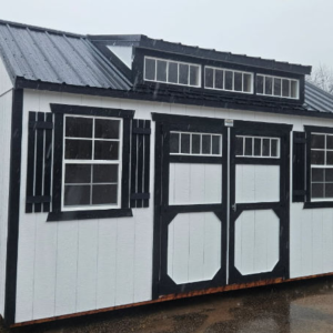 2131 Utility Shed 10x16 Barn White with Black Trim and Black roof - no permit required
