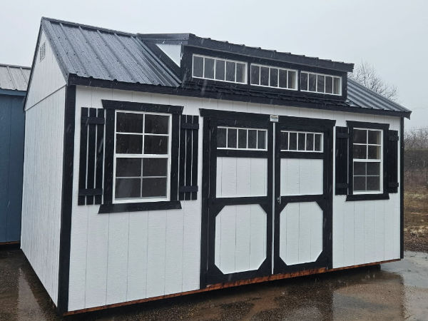 2131 Utility Shed 10x16 Barn White with Black Trim and Black roof - no permit required