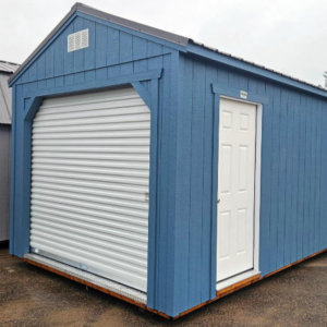 2171: Roll Up door on Utility Shed 10x16 Smoky Blue and Charcoal Roof - no permit required SOLD