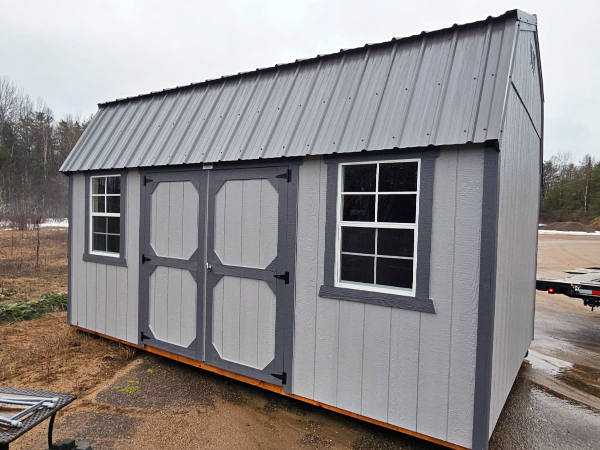 2209 Lofted Barn 10x16 Pewter Cast grey with Peppercorn grey Trim and Charcoal Roof - no permit required