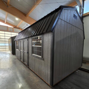 2211 Lofted Barn 10x20 Pewter Cast with Peppercorn Grey Trim and Black Roof - no permit required SOLD