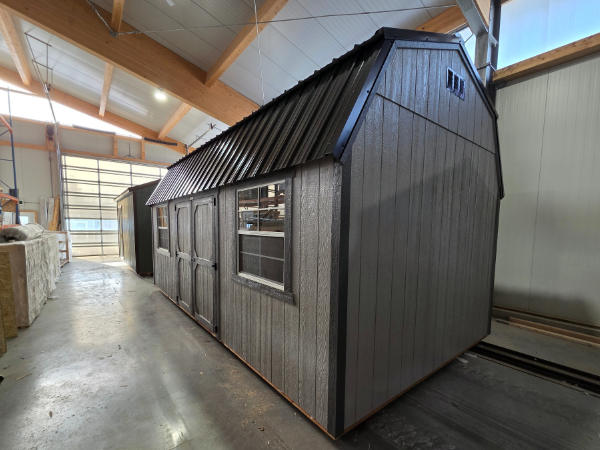 2211 Lofted Barn 10x20 Pewter Cast with Peppercorn Grey Trim and Black Roof - no permit required SOLD