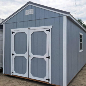 2216 Utility Shed 10x20 Steely Grey with White Trim and Charcoal roof - a permit is easy