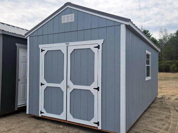 2216 Utility Shed 10x20 Steely Grey with White Trim and Charcoal roof - a permit is easy