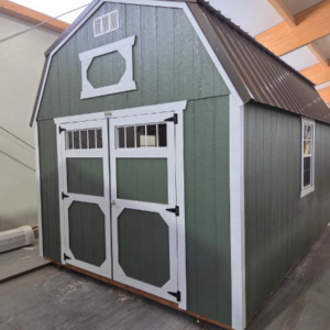 2222 Lofted Barn 10x16 Rosemary Green with White Trim with Burnished Slate Roof - no permit required SOLD