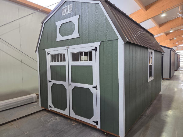 2222 Lofted Barn 10x16 Rosemary Green with White Trim with Burnished Slate Roof - no permit required SOLD