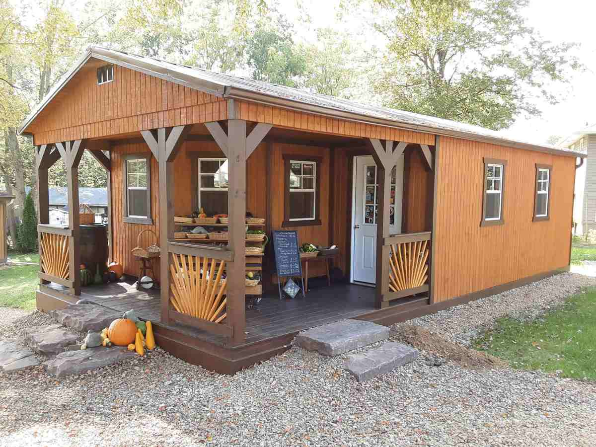 908: Deluxe Playhouse on Utility 16x24 Stained with Brown Trim - Build on Site