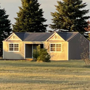 911: Utility with Double Gable Dormer 12x32 Clay with Navajo White Trim - Special Order