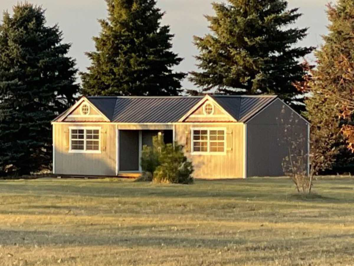 911: Utility with Double Gable Dormer 12x32 Clay with Navajo White Trim - Special Order