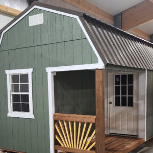 1943 Side Porch on Lofted Barn 10x20 Rosemary Green with White Trim and Brown Roof - a permit is easy