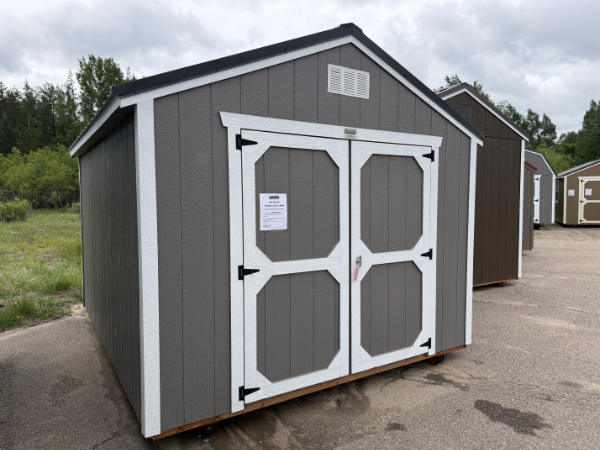 2069 Utility Shed 10x12 Gauntlet Grey with White Trim and Black roof - no permit required