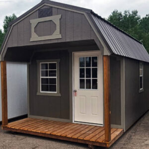 2075 Front Porch on Lofted Barn 10x20 Driftwood Urethane with Hardware trim and Burnished Slate Roof - a permit is easy