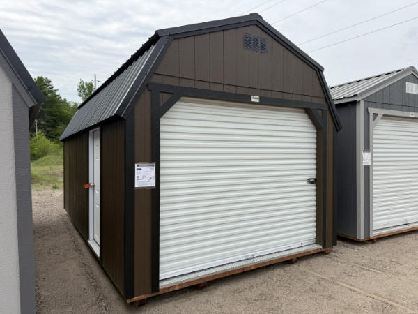 2110: Roll Up door on Lofted Barn 12x20 Dark Clove with Black Trim and Black Roof- a permit is easy SOLD