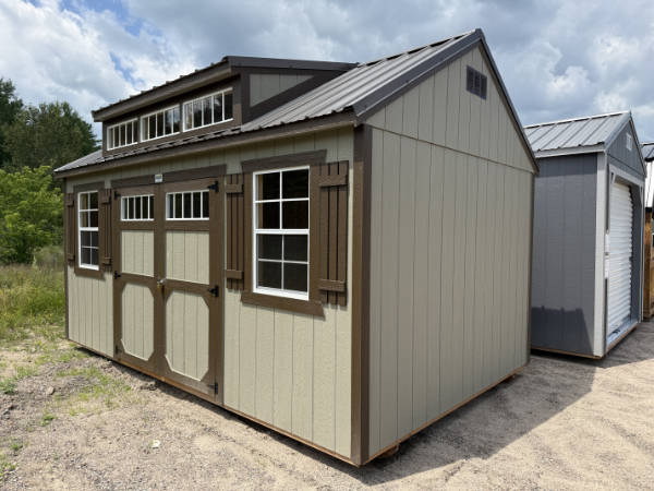 2137 Utility Shed 10x16 Hardware with Dark Clove Trim and Dark Brown roof - no permit required